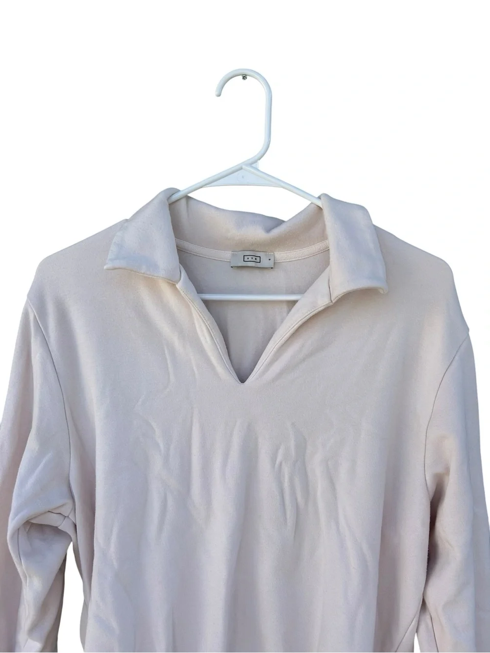 AYR Soft Cream Polo-Style V-Neck Sweatshirt - Size Small - Pima Cotton - Picture 4 of 11